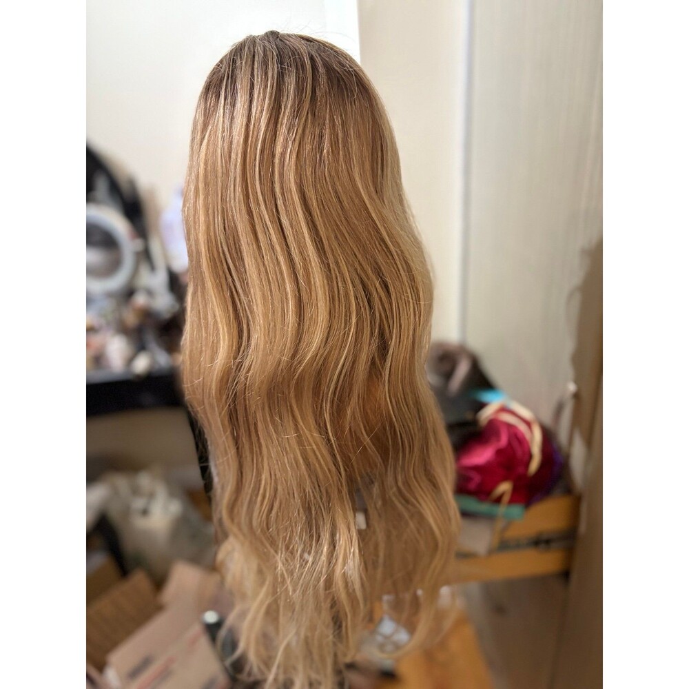 100% Remy Human hair wig 30” Swiss lace front rooted beige blond size medium New - Picture 3 of 9
